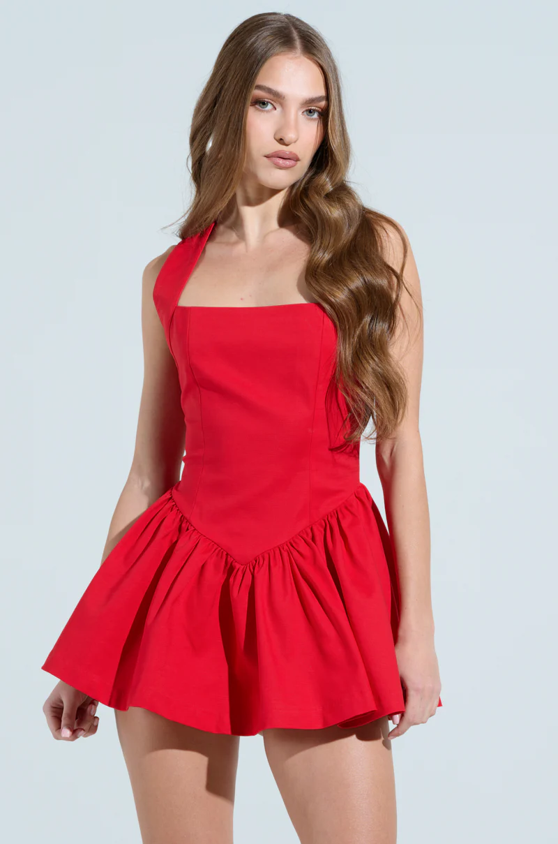 ROSALIA STRETCH LINEN MINI DRESS IN RED - Image 2