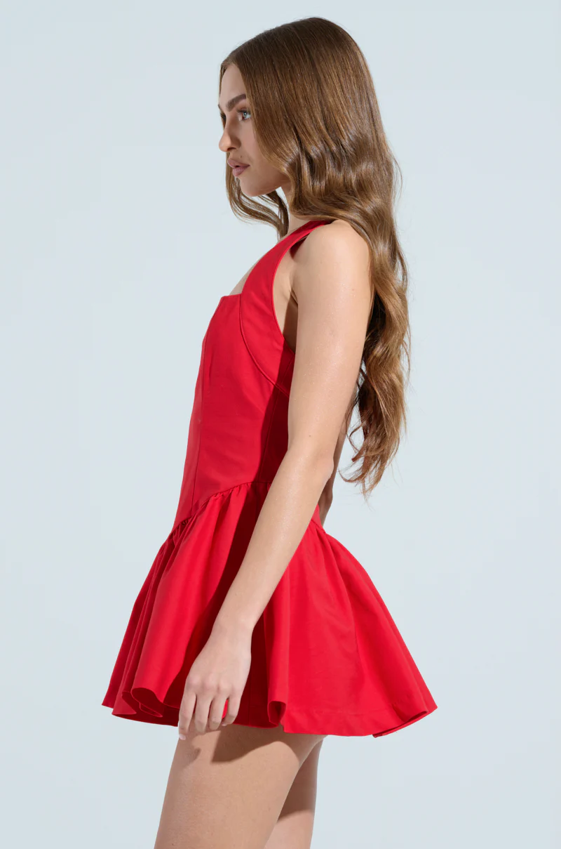 ROSALIA STRETCH LINEN MINI DRESS IN RED - Image 3