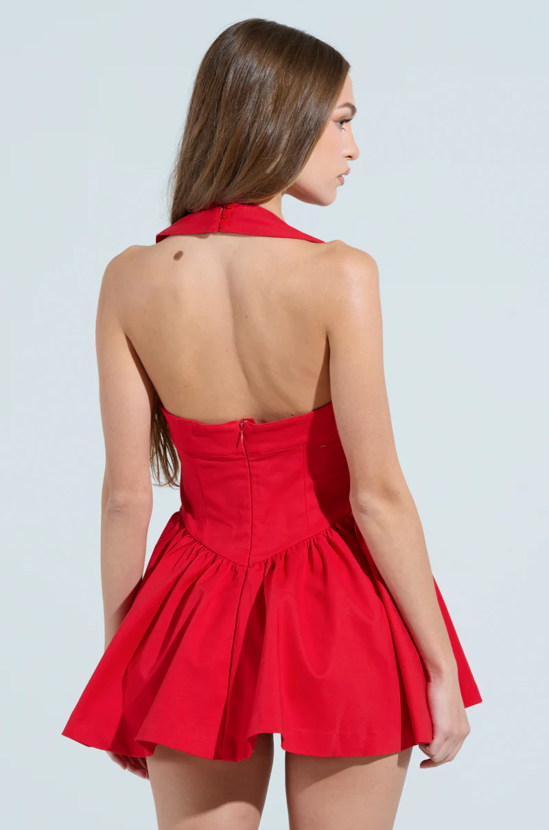 ROSALIA STRETCH LINEN MINI DRESS IN RED - Image 4