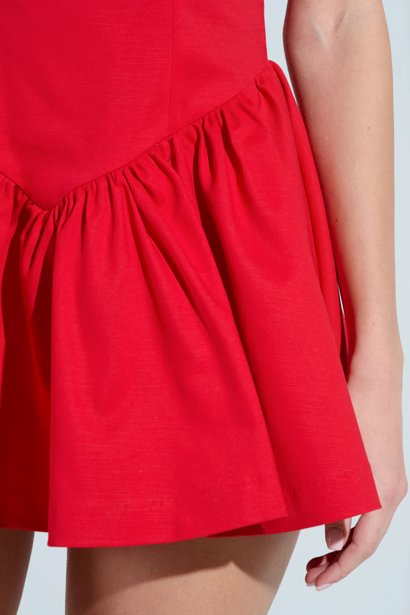 ROSALIA STRETCH LINEN MINI DRESS IN RED - Image 7