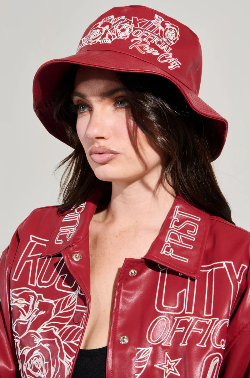 ROSE CITY EMBROIDERED PU BUCKET HAT - Image 2
