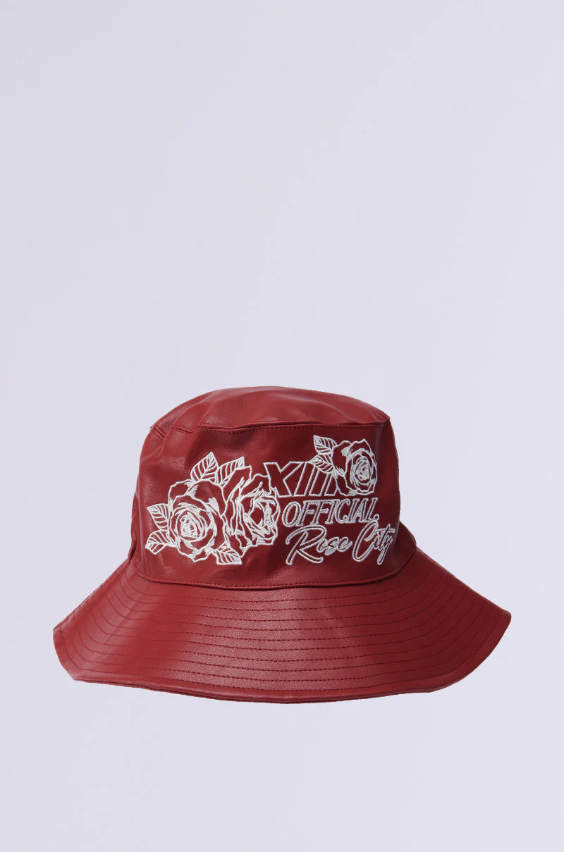 ROSE CITY EMBROIDERED PU BUCKET HAT - Image 3