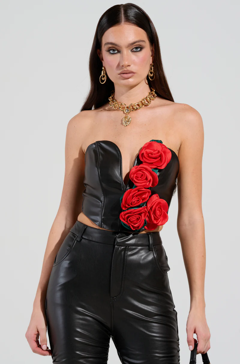 ROSE PETALS CORSET TOP IN BLACK MULTI - Image 2