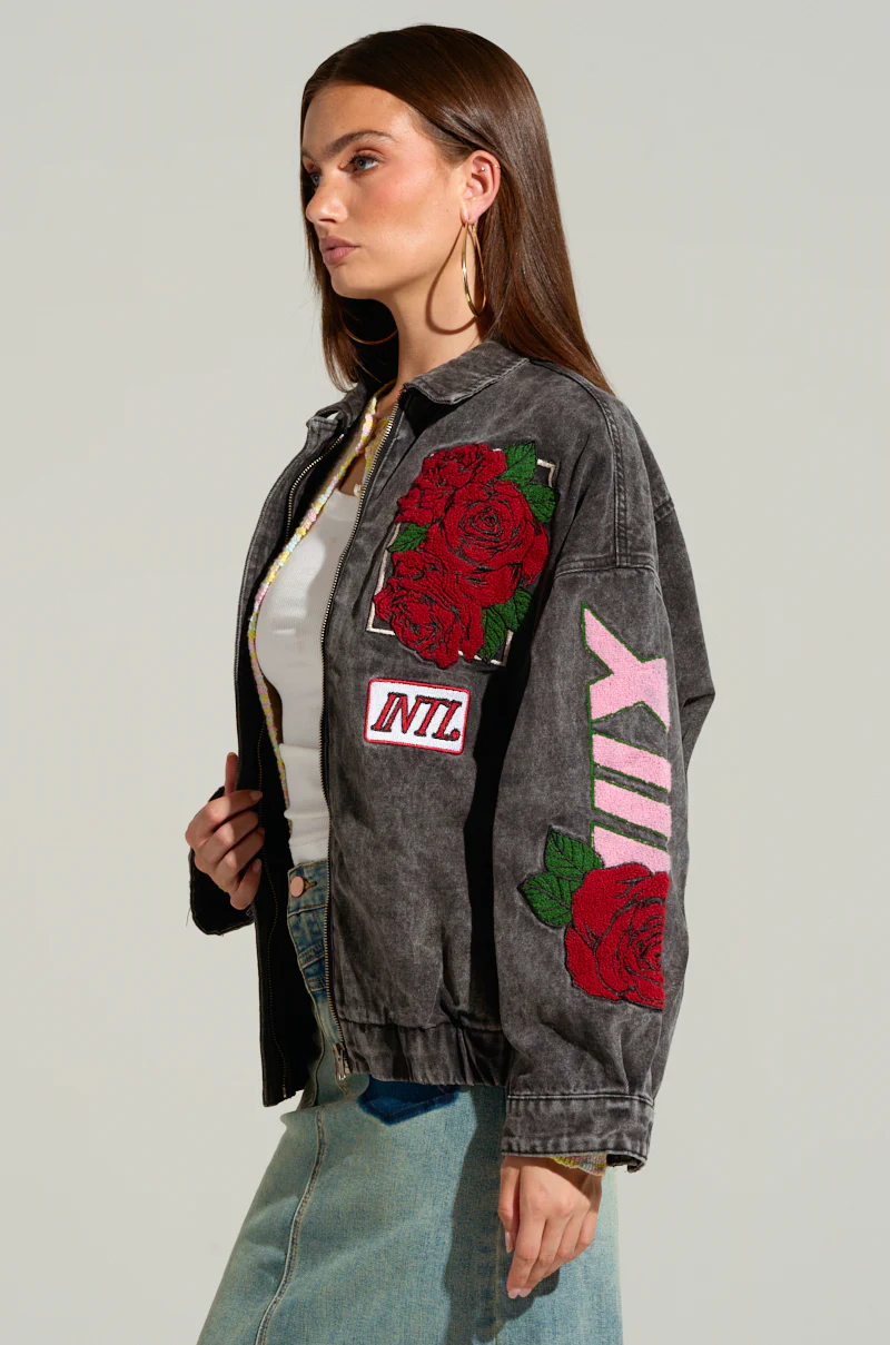 ROSES ARE RED EMBROIDERED DENIM BOMBER - Image 2