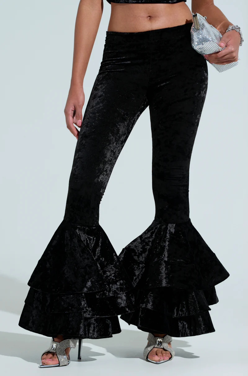 RUBY CRUSHED VELVET RUFFLE BELL BOTTOM LEGGING - Image 2