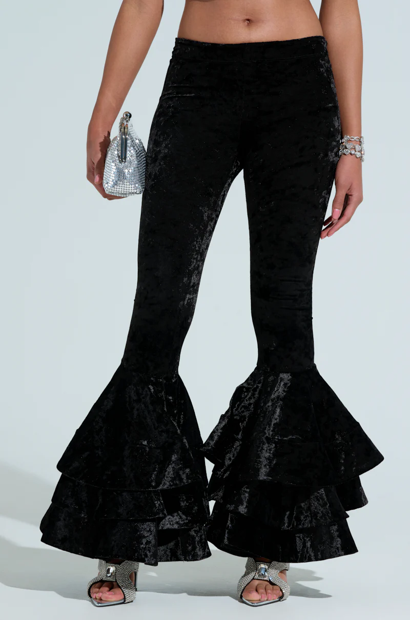 RUBY CRUSHED VELVET RUFFLE BELL BOTTOM LEGGING - Image 3