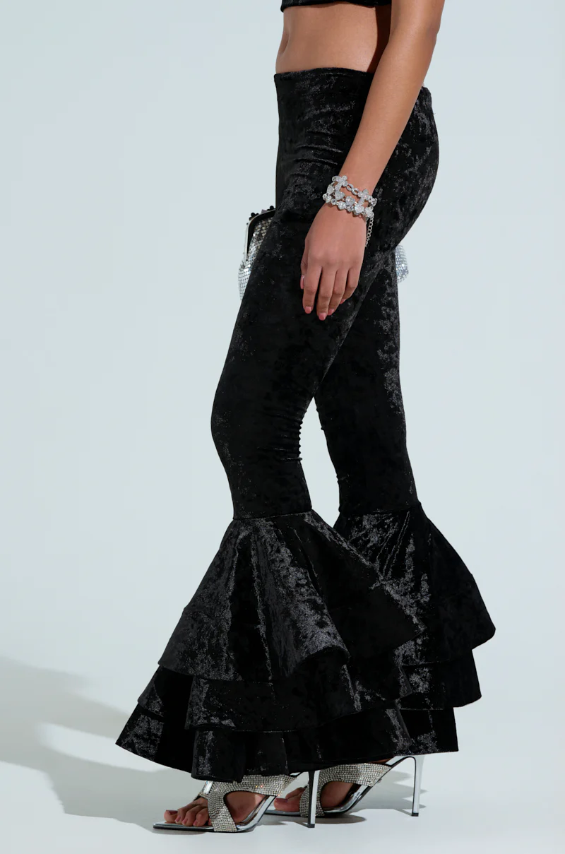 RUBY CRUSHED VELVET RUFFLE BELL BOTTOM LEGGING - Image 4