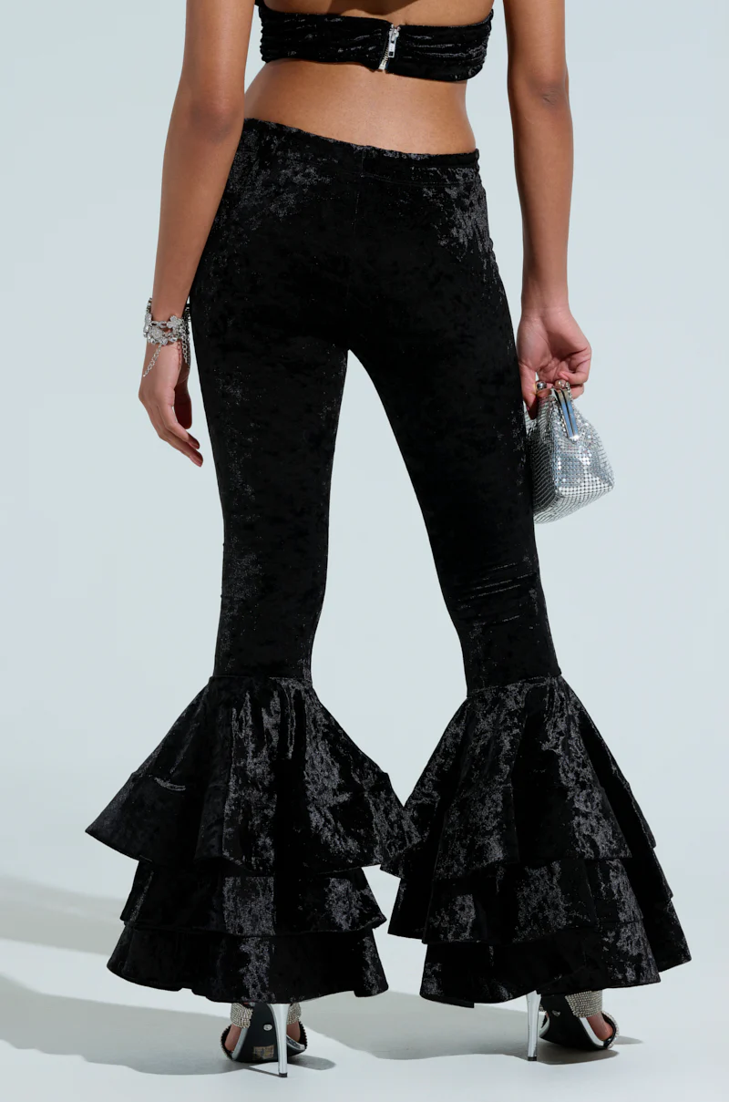 RUBY CRUSHED VELVET RUFFLE BELL BOTTOM LEGGING - Image 5