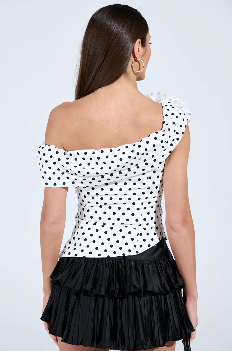 RUCHED POLKA DOT OFF THE SHOULDER TOP - Image 10