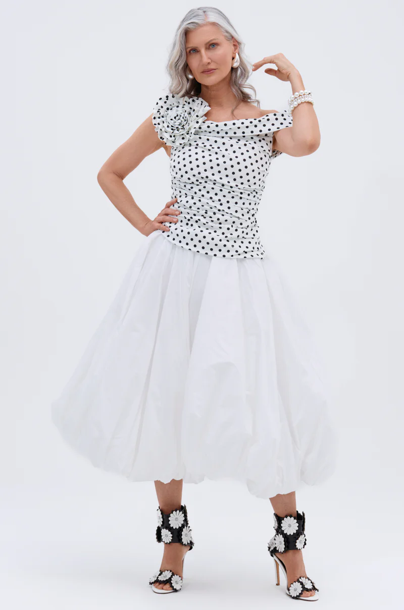 RUCHED POLKA DOT OFF THE SHOULDER TOP - Image 3