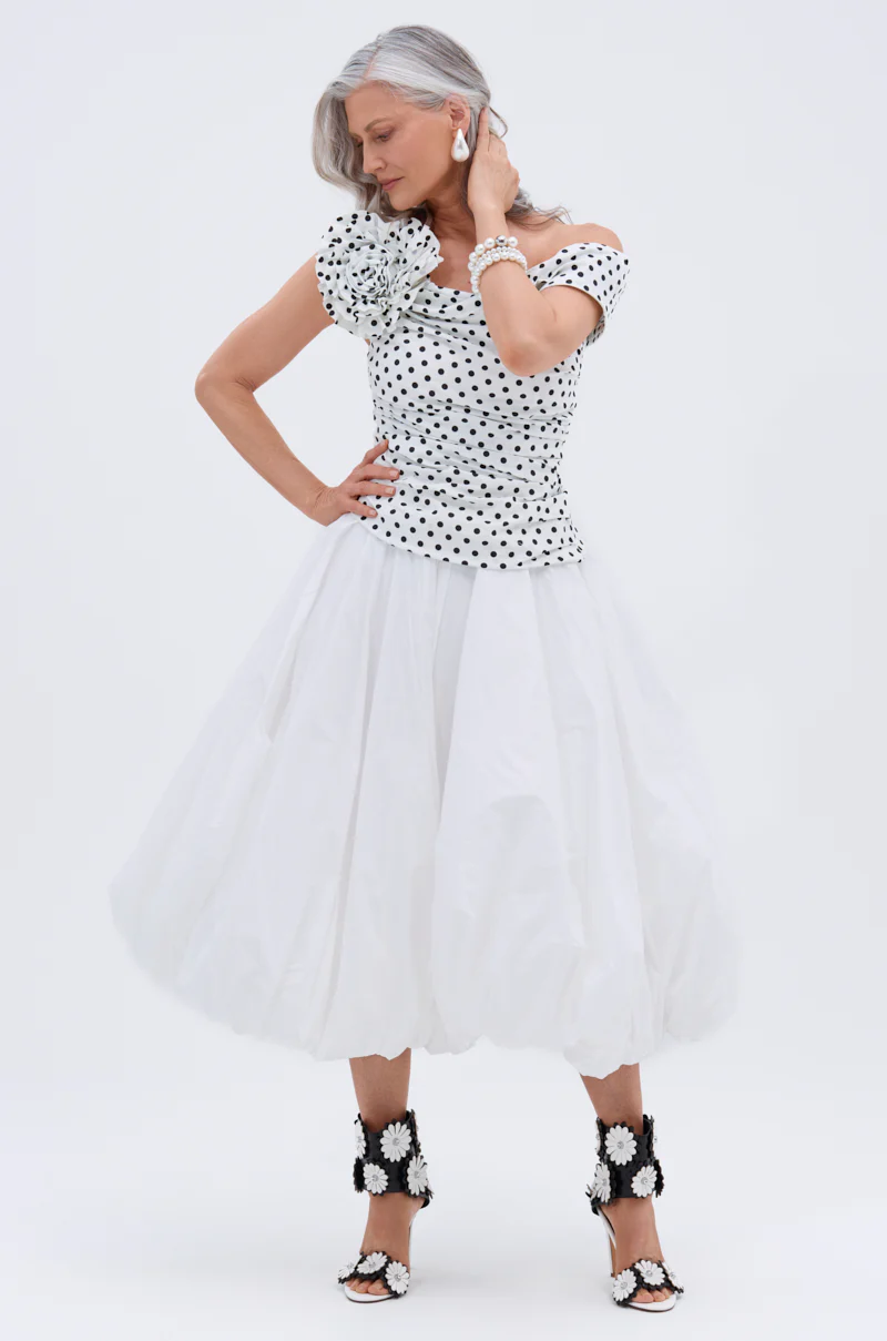 RUCHED POLKA DOT OFF THE SHOULDER TOP - Image 4
