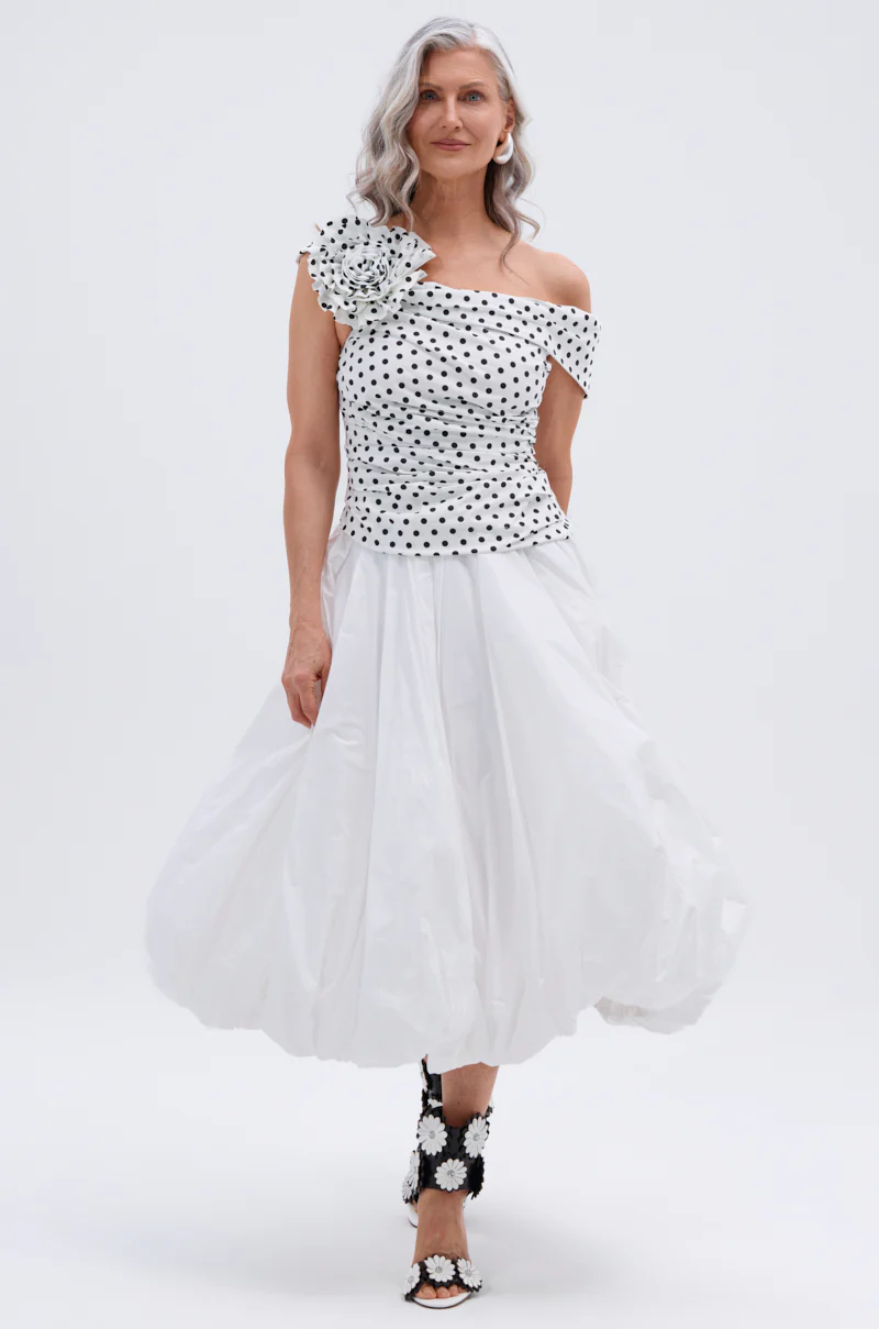 RUCHED POLKA DOT OFF THE SHOULDER TOP - Image 5