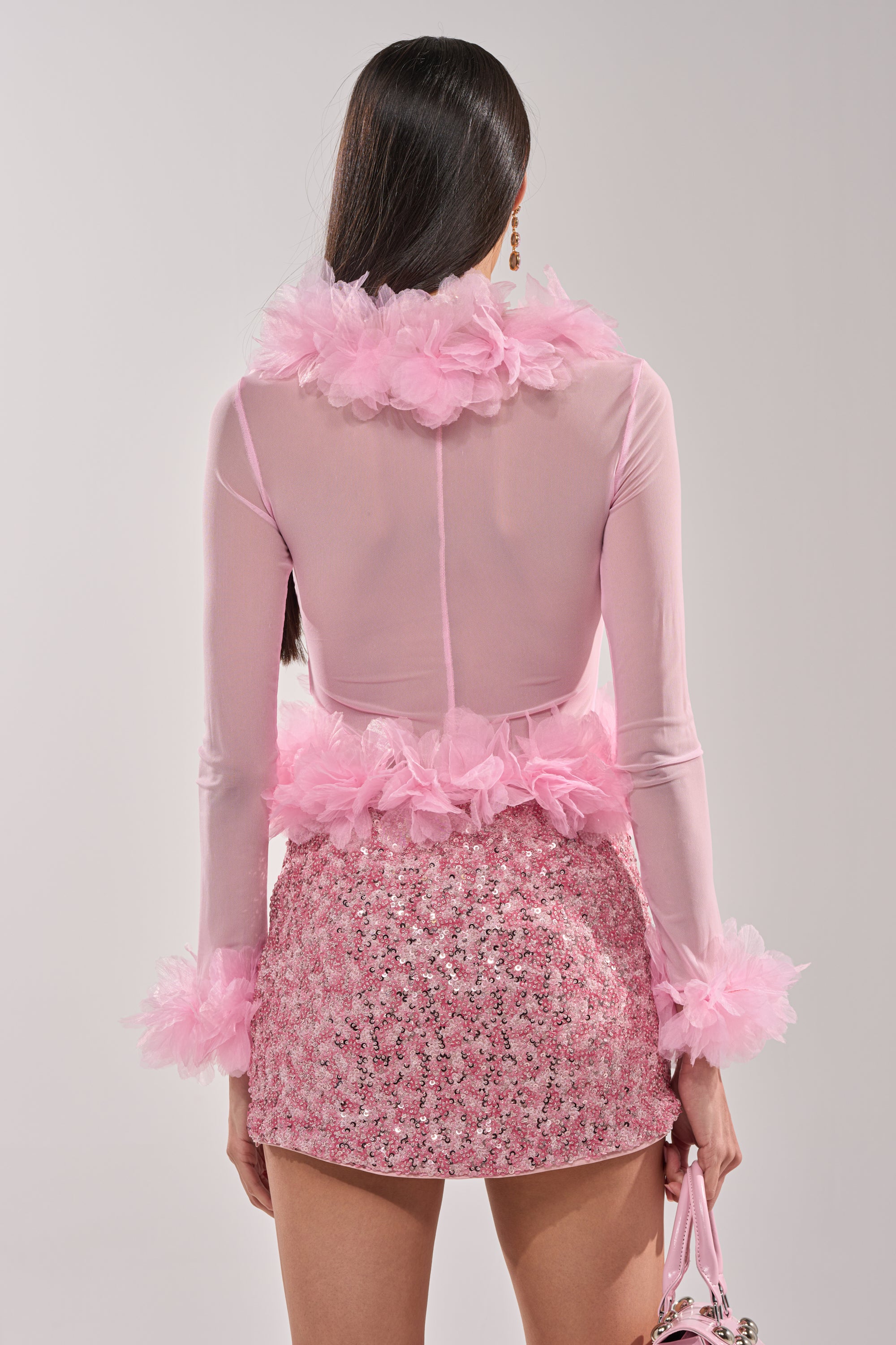 RUFFLE CITY LONG SLEEVE LIGHT PINK BLOUSE - Image 4
