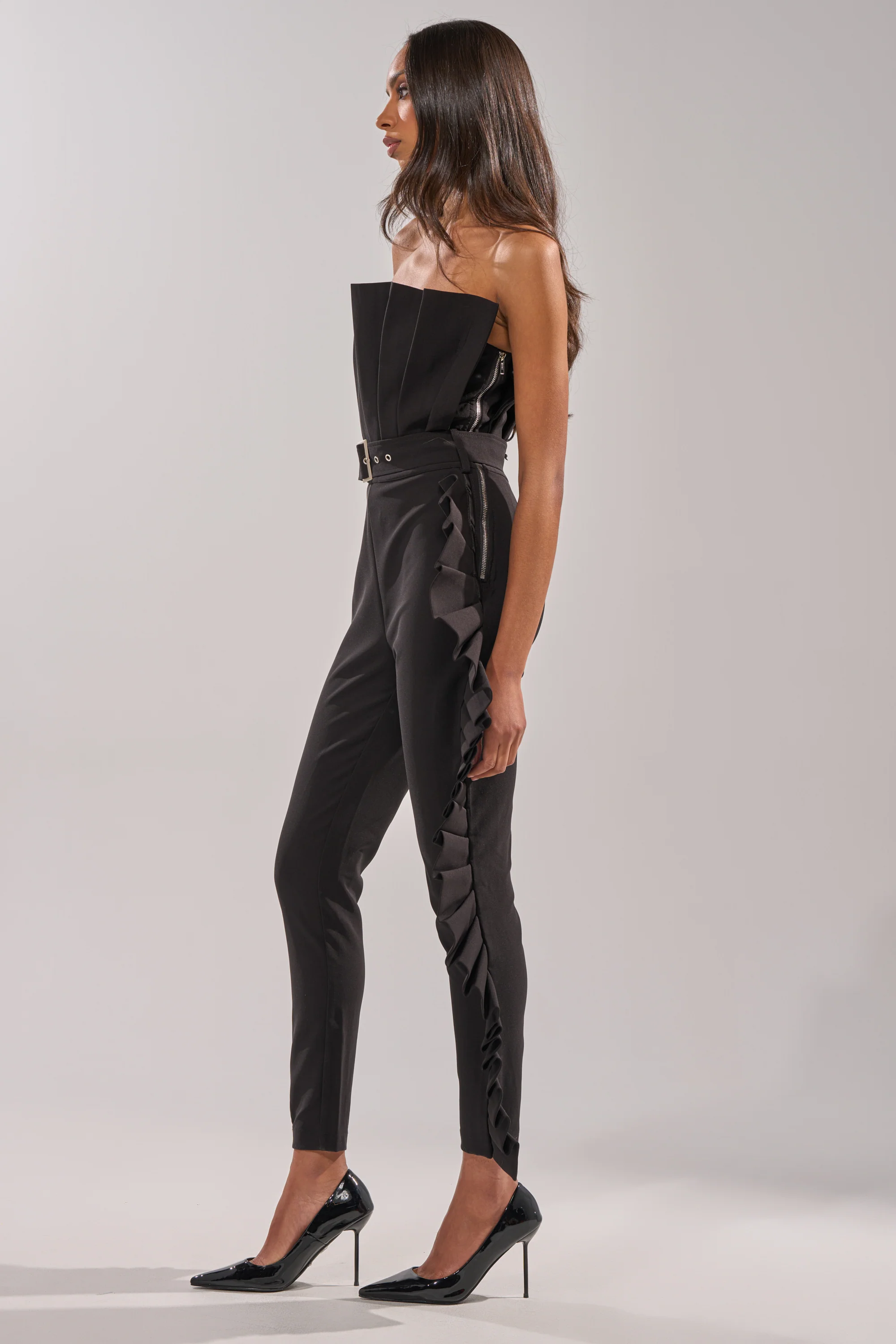 RUFFLE MY FEATHERS BLACK JUMPSUIT - Image 4