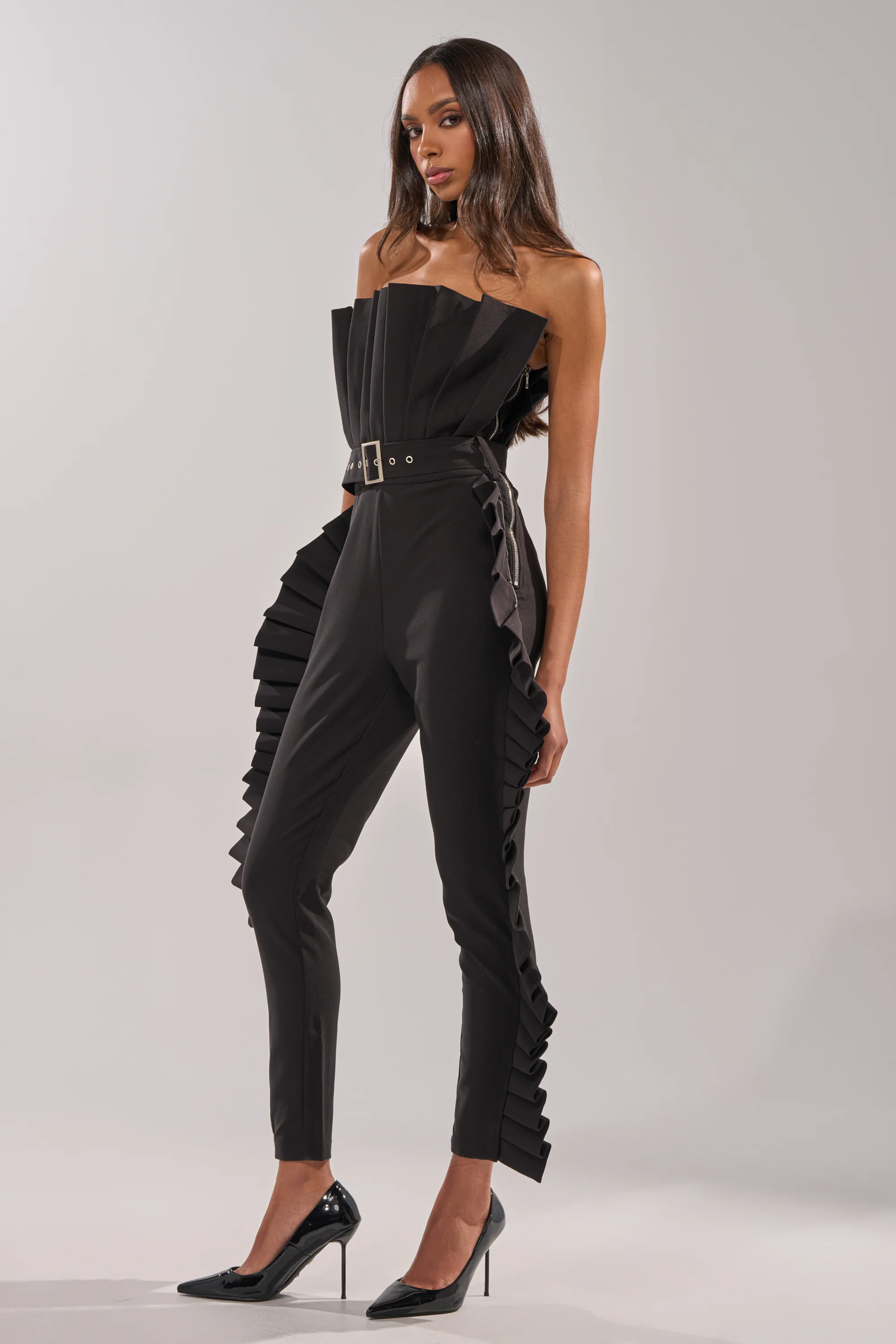 RUFFLE MY FEATHERS BLACK JUMPSUIT - Image 5