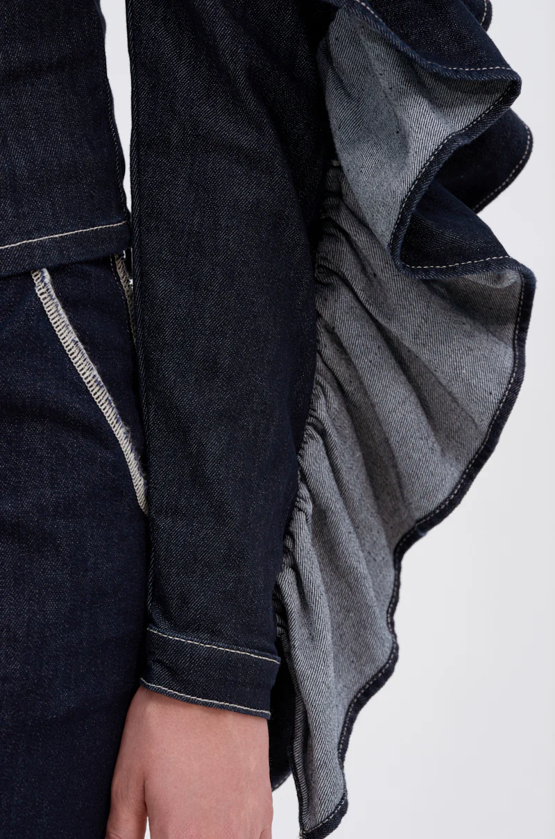 RUFFLED UP LONG SLEEVE DENIM TOP - Image 10