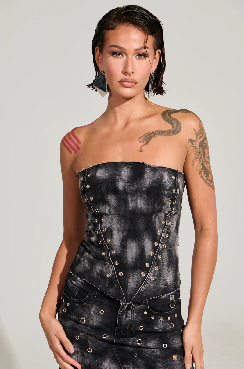 RUN THIS TOWN DENIM CORSET TOP - Image 2