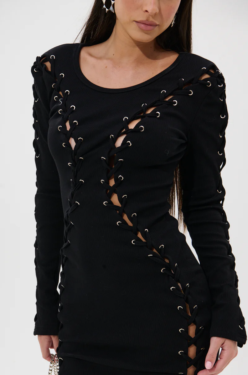 RUN THIS TOWN LACE UP MINI DRESS - Image 7