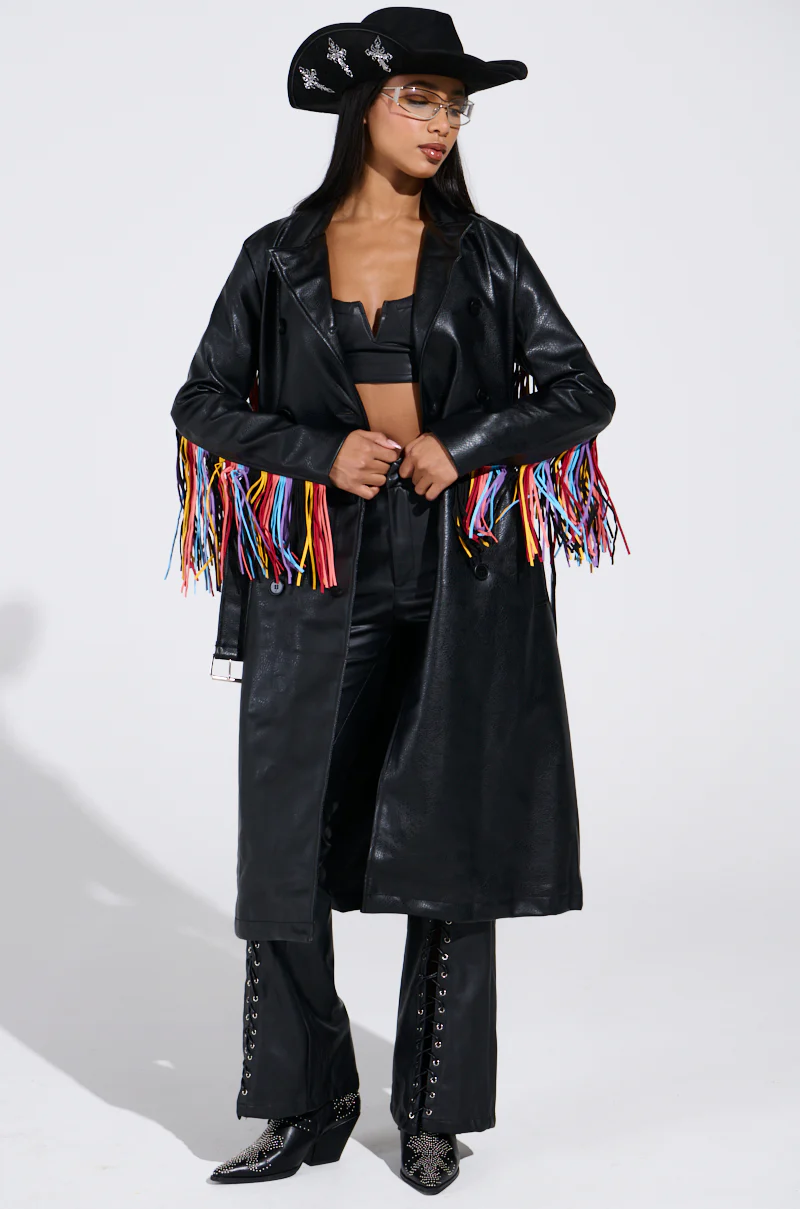 RYDER FRINGE TRENCH IN BLACK MULTI - Image 3
