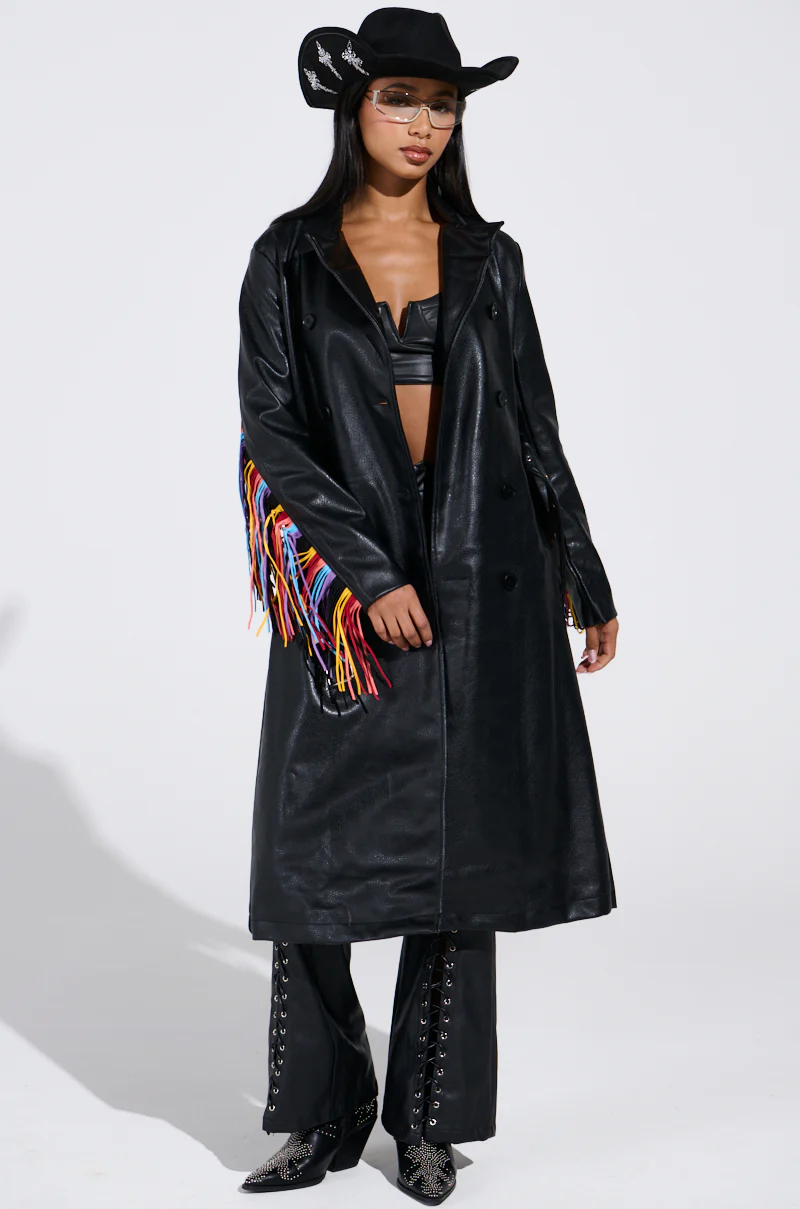 RYDER FRINGE TRENCH IN BLACK MULTI - Image 4