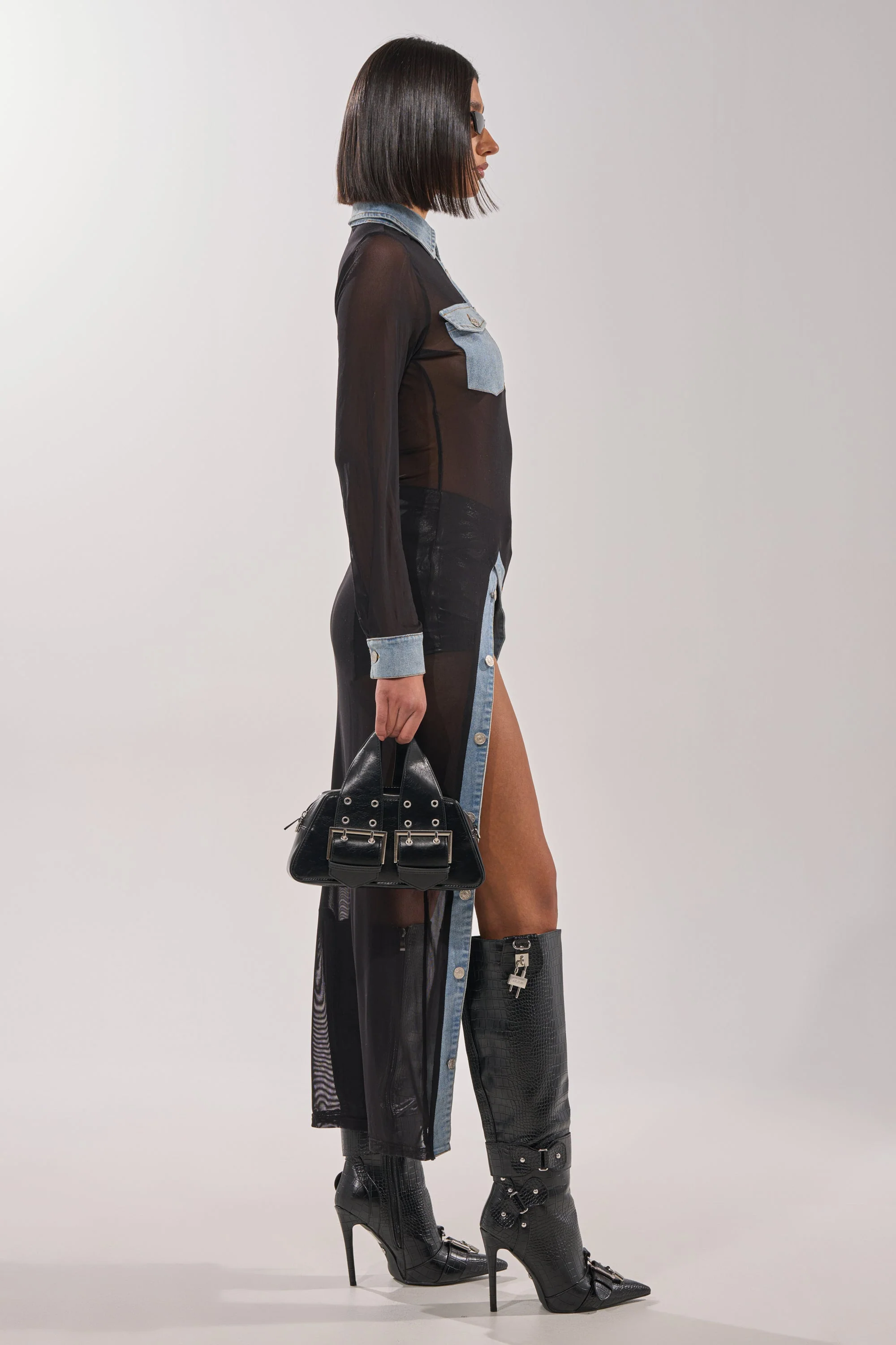 SABRINA LONG MESH BUTTON DOWN TOP - Image 6