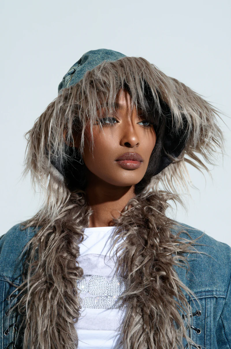 SADE FUR TRIM DENIM BUCKET HAT - Image 2