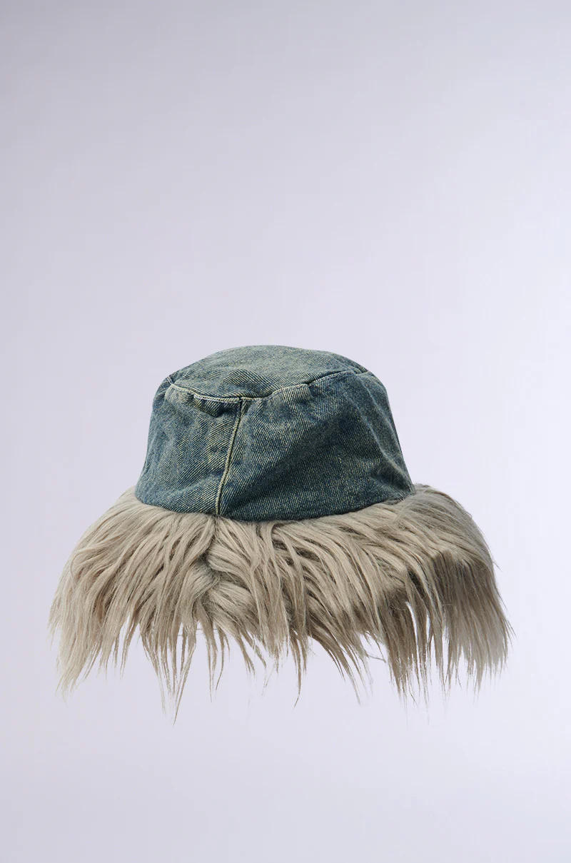 SADE FUR TRIM DENIM BUCKET HAT - Image 5
