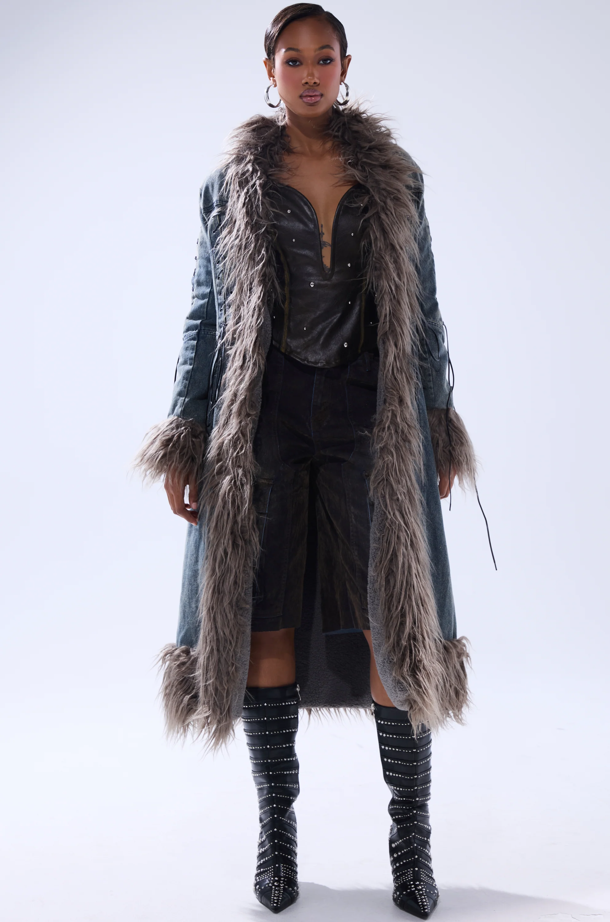 SADE FUR TRIM DENIM TRENCH - Image 5