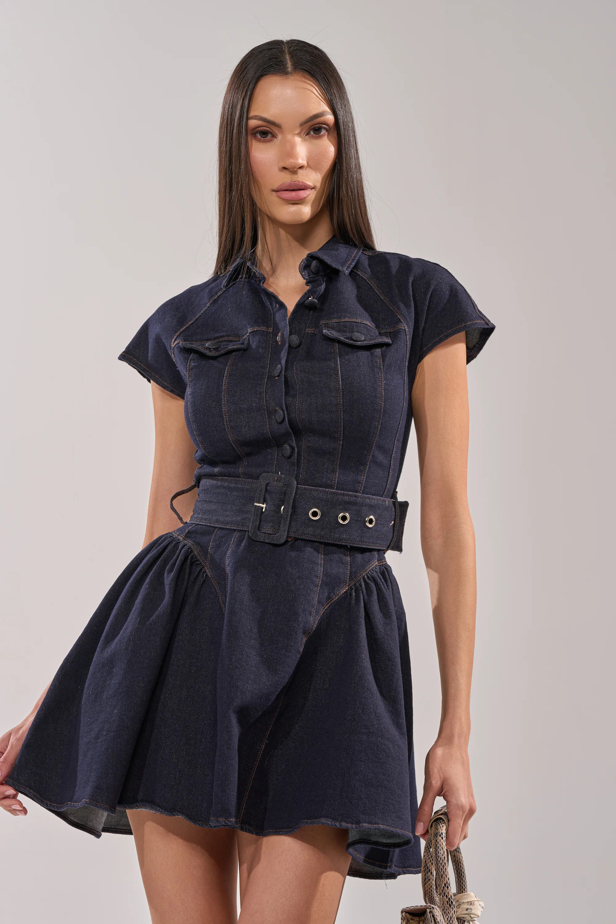 SADIE BUTTON UP DENIM MINI DRESS - Image 2