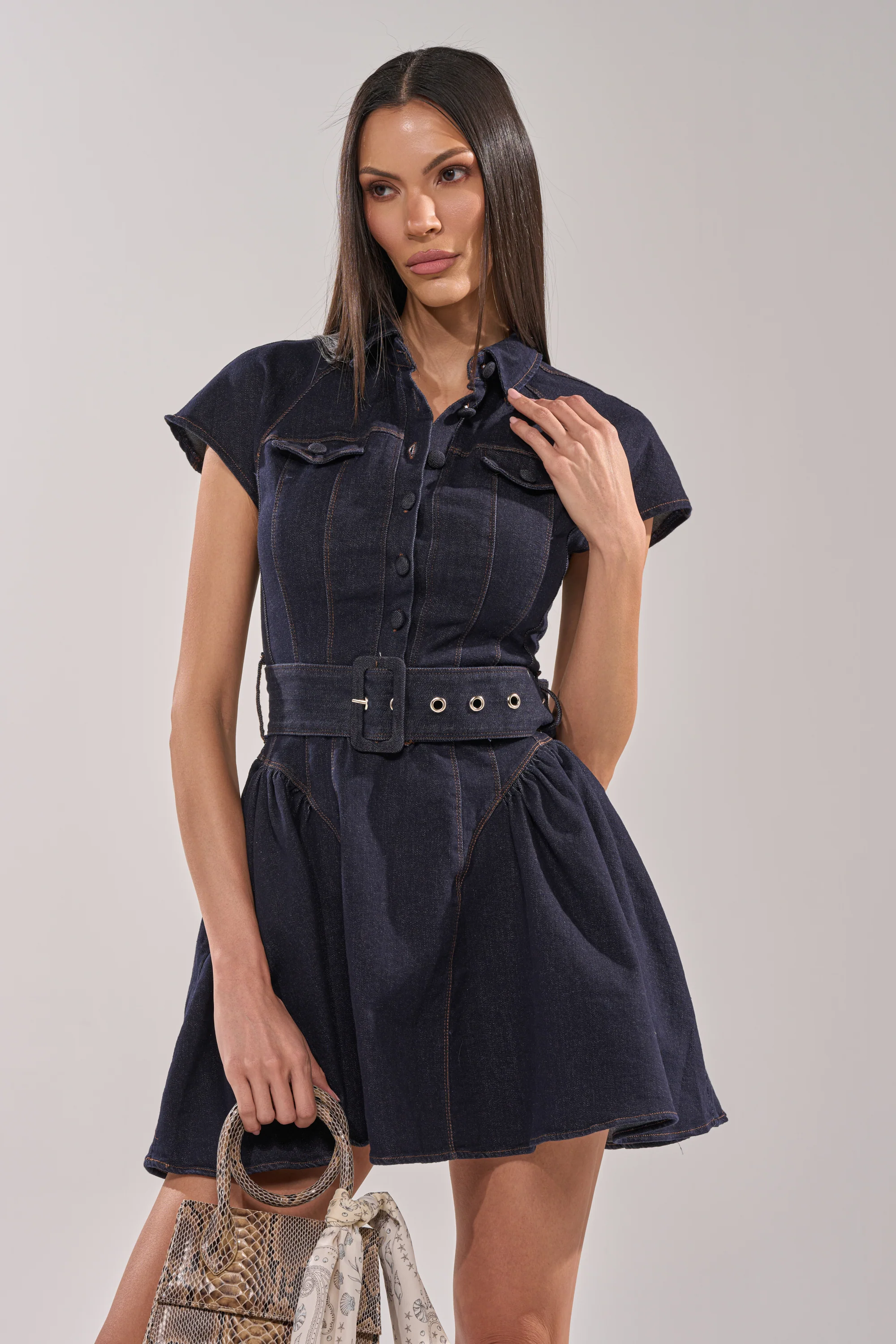 SADIE BUTTON UP DENIM MINI DRESS - Image 3