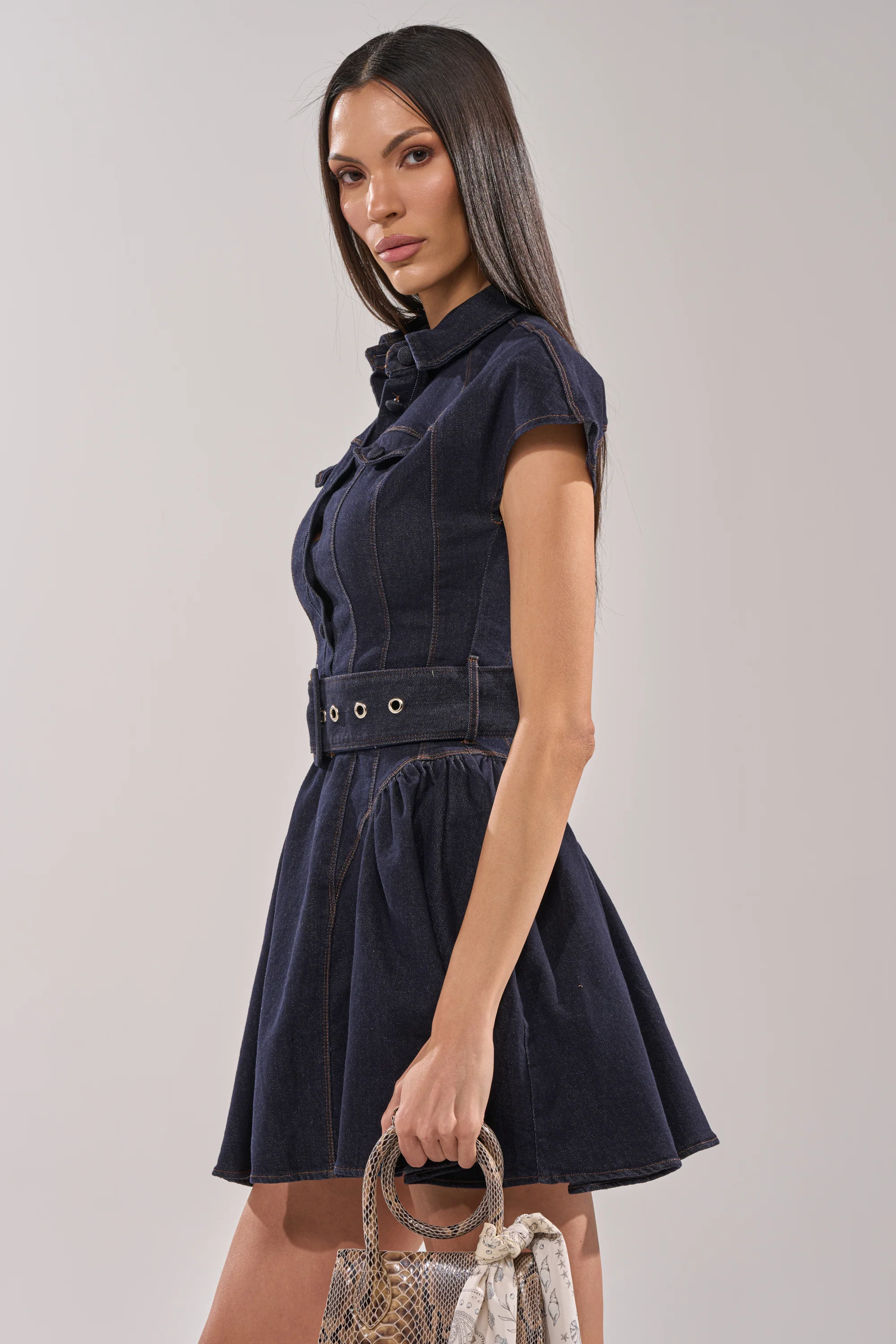 SADIE BUTTON UP DENIM MINI DRESS - Image 4