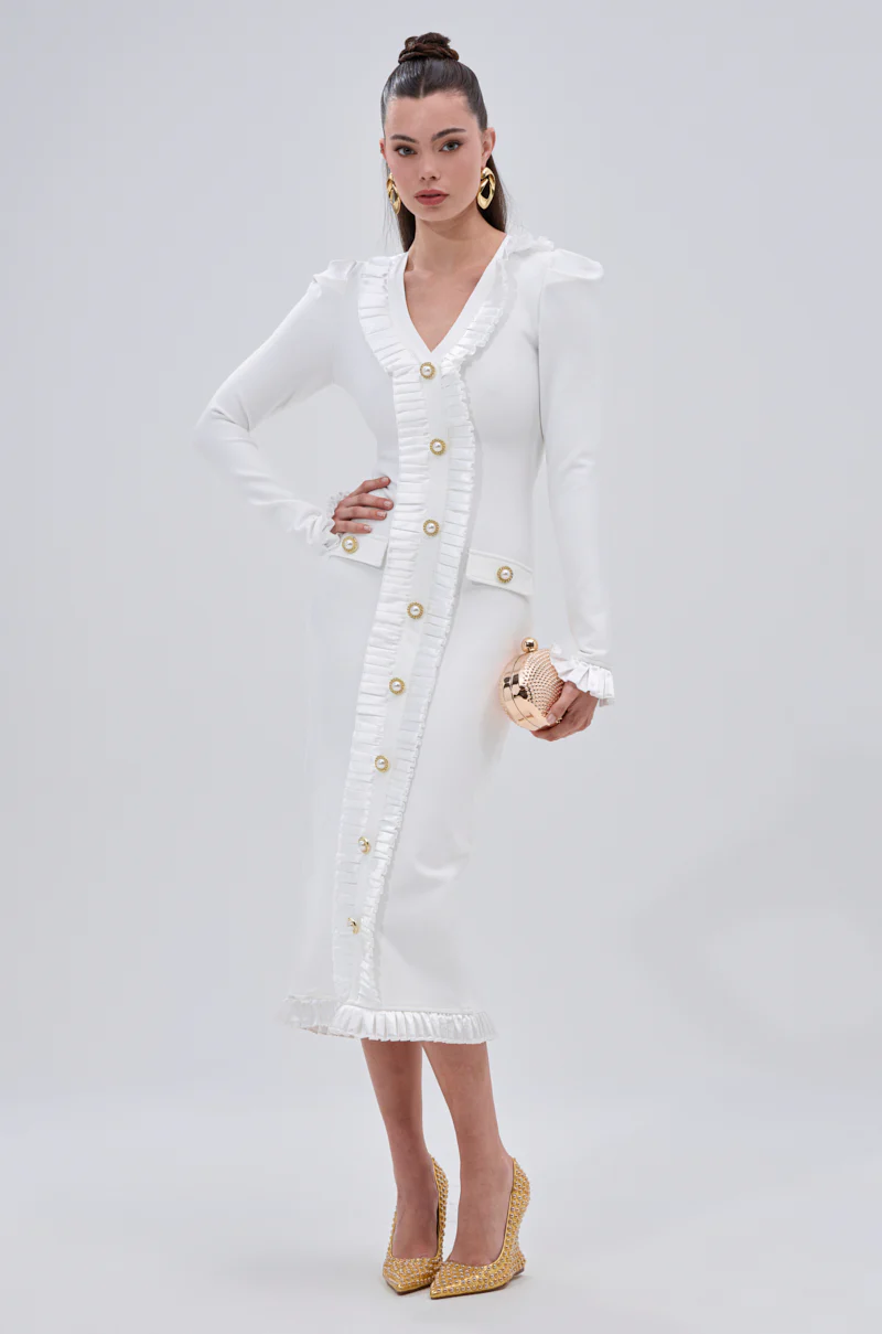 SAKURA BANDAGE RUFFLE MIDI DRESS IN WHITE - Image 2