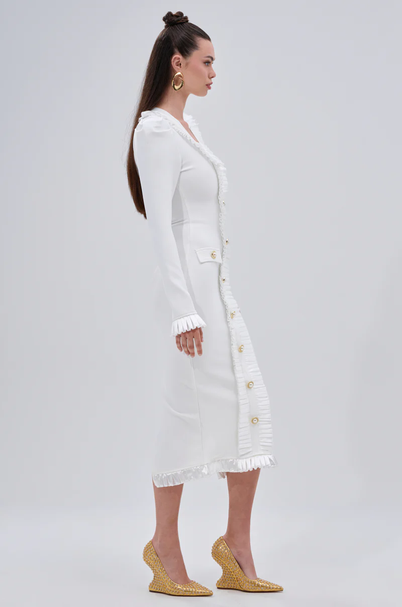 SAKURA BANDAGE RUFFLE MIDI DRESS IN WHITE - Image 3
