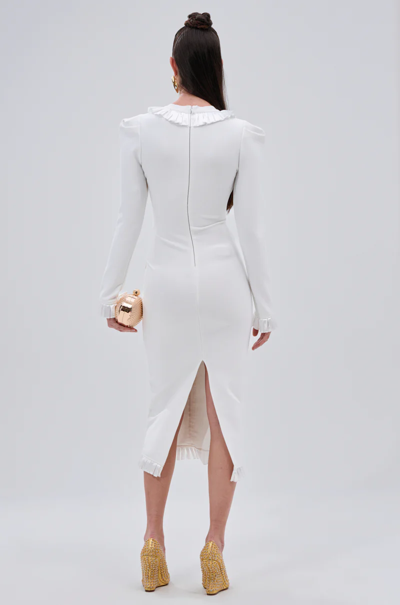SAKURA BANDAGE RUFFLE MIDI DRESS IN WHITE - Image 4
