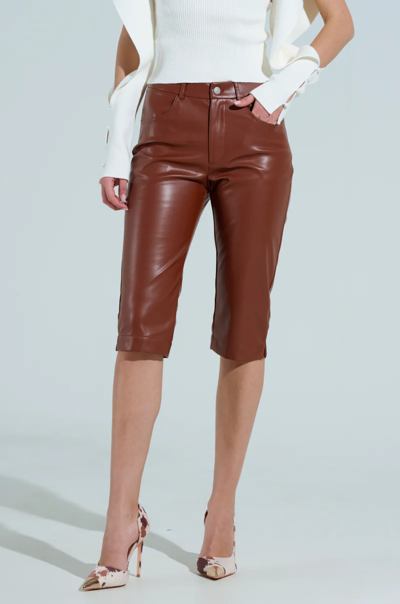 SAMANTHA FAUX LEATHER CAPRI PANTS IN BROWN - Image 2