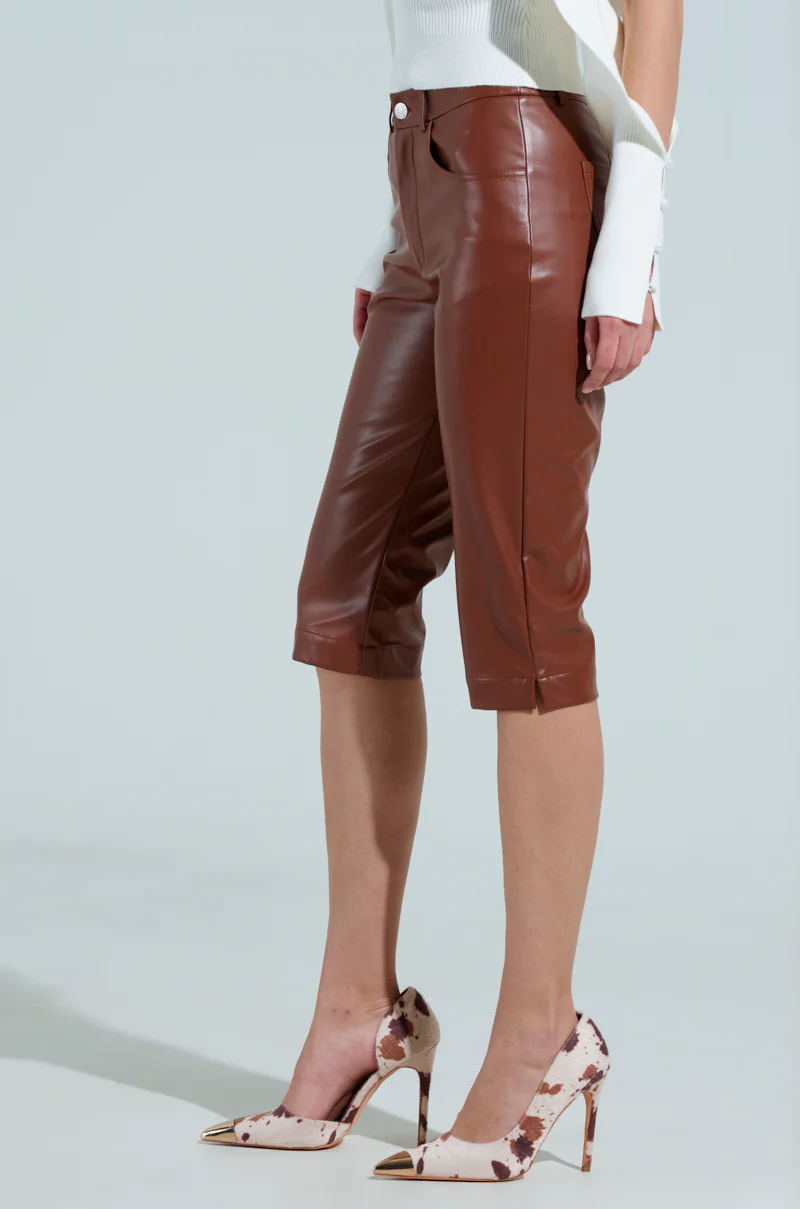SAMANTHA FAUX LEATHER CAPRI PANTS IN BROWN - Image 3