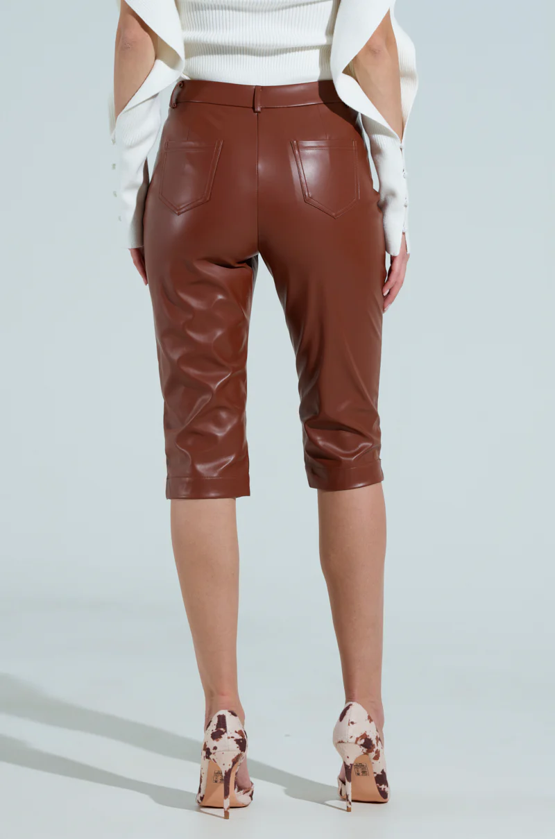 SAMANTHA FAUX LEATHER CAPRI PANTS IN BROWN - Image 4