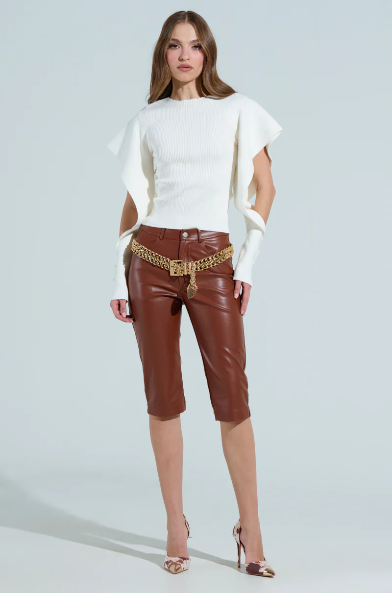 SAMANTHA FAUX LEATHER CAPRI PANTS IN BROWN - Image 5