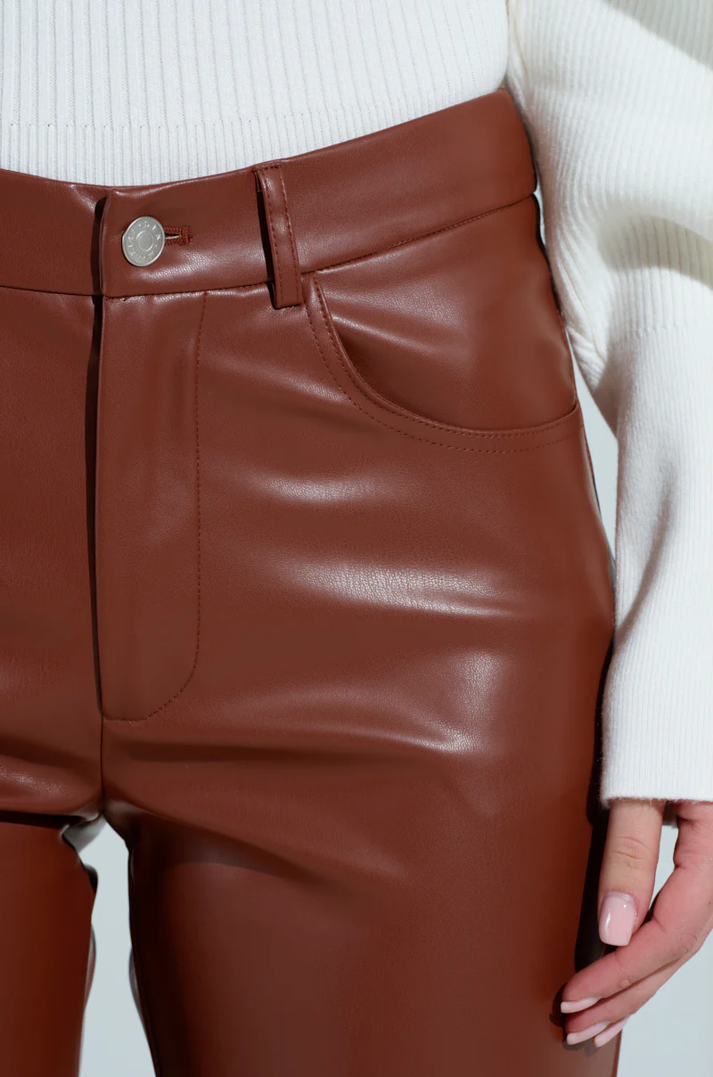 SAMANTHA FAUX LEATHER CAPRI PANTS IN BROWN - Image 7