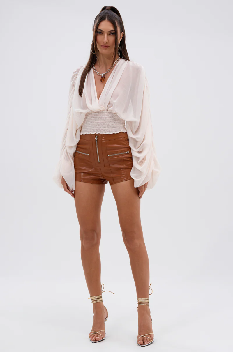 SAME BUT DIFFERENT BROWN FAUX LEATHER SHORT WITH ZIPPER - Image 5