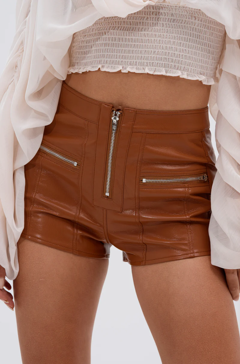 SAME BUT DIFFERENT BROWN FAUX LEATHER SHORT WITH ZIPPER - Image 7