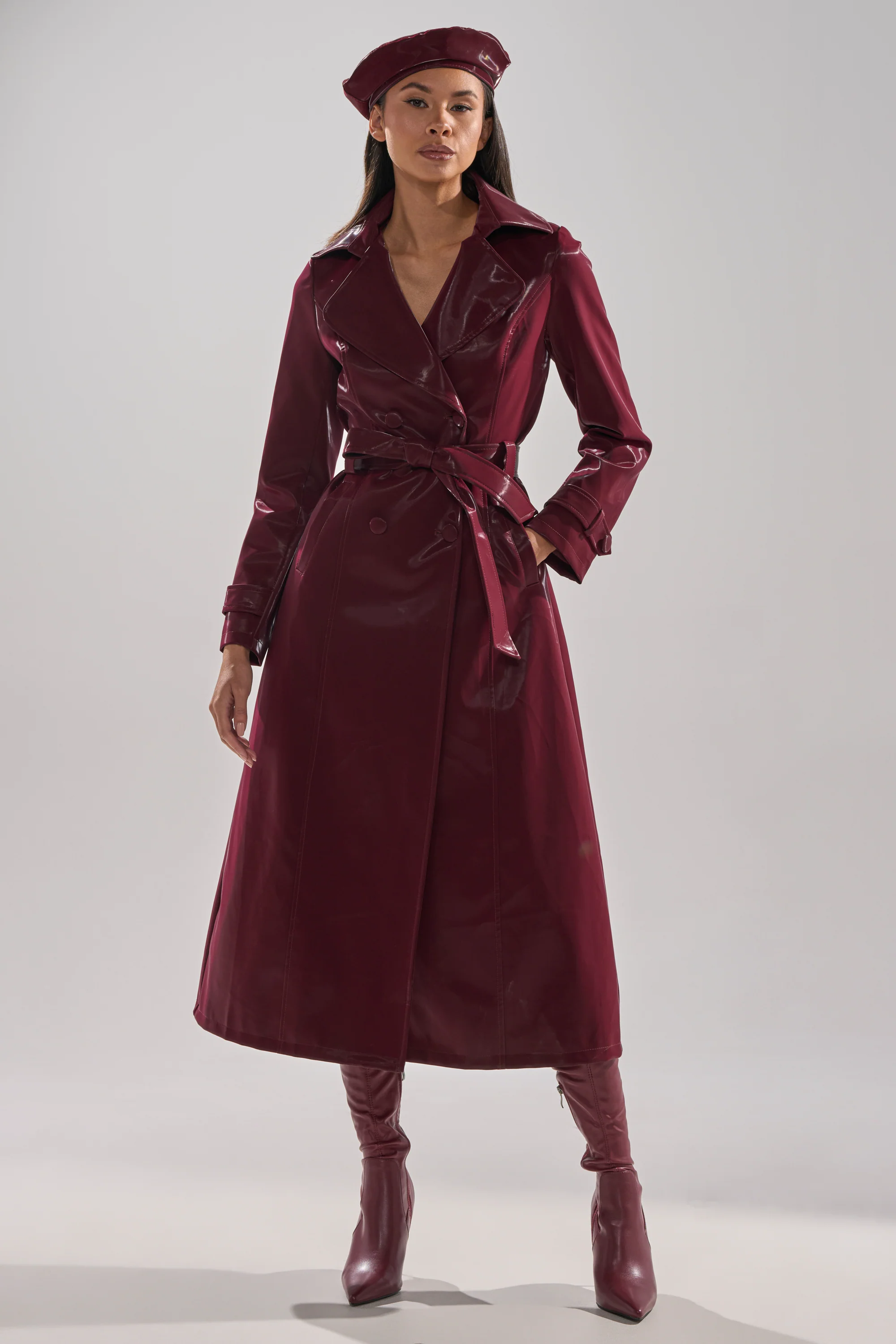 SANDO LIQUID VELVET TRENCH IN BURGUNDY - Image 15