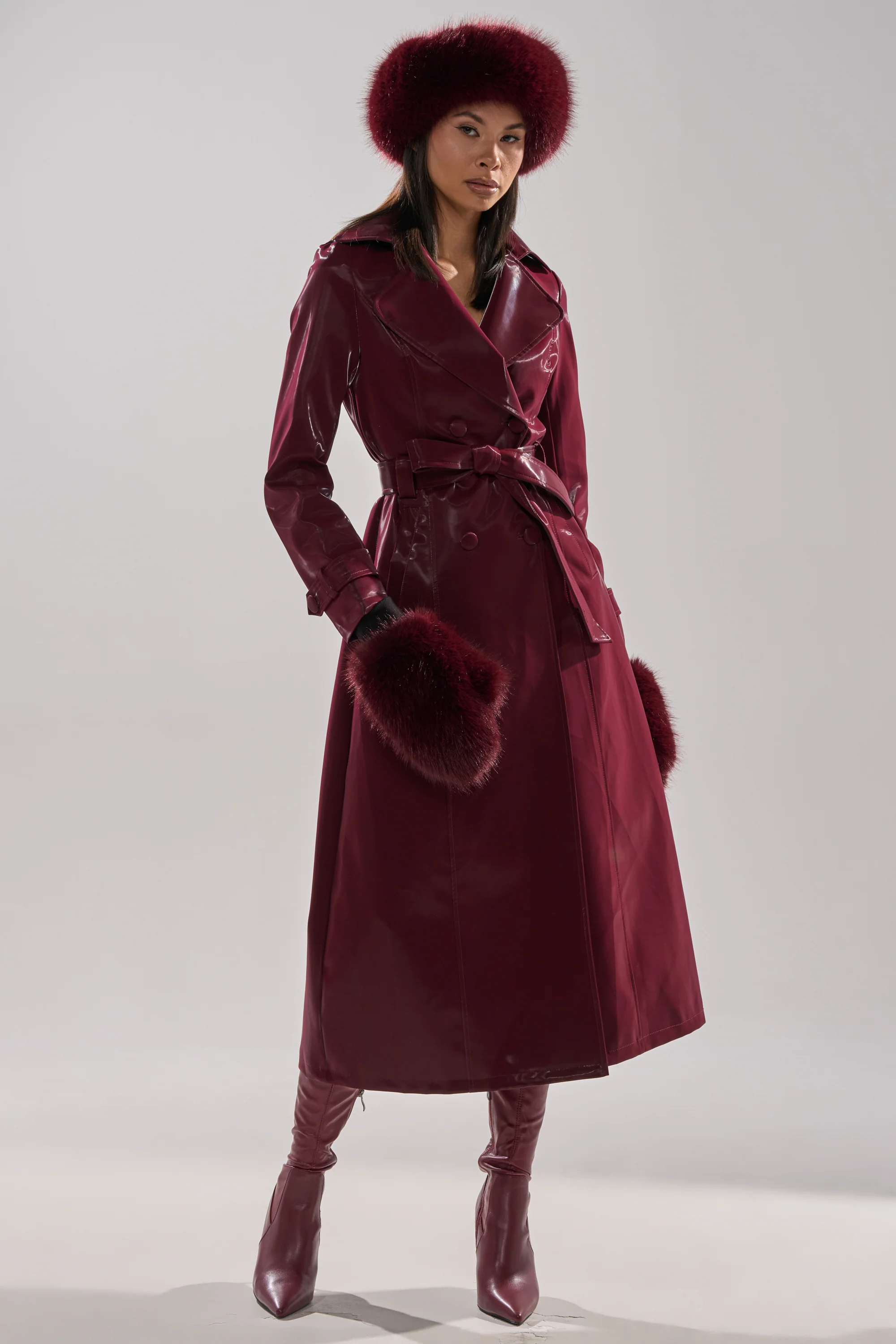 SANDO LIQUID VELVET TRENCH IN BURGUNDY - Image 7