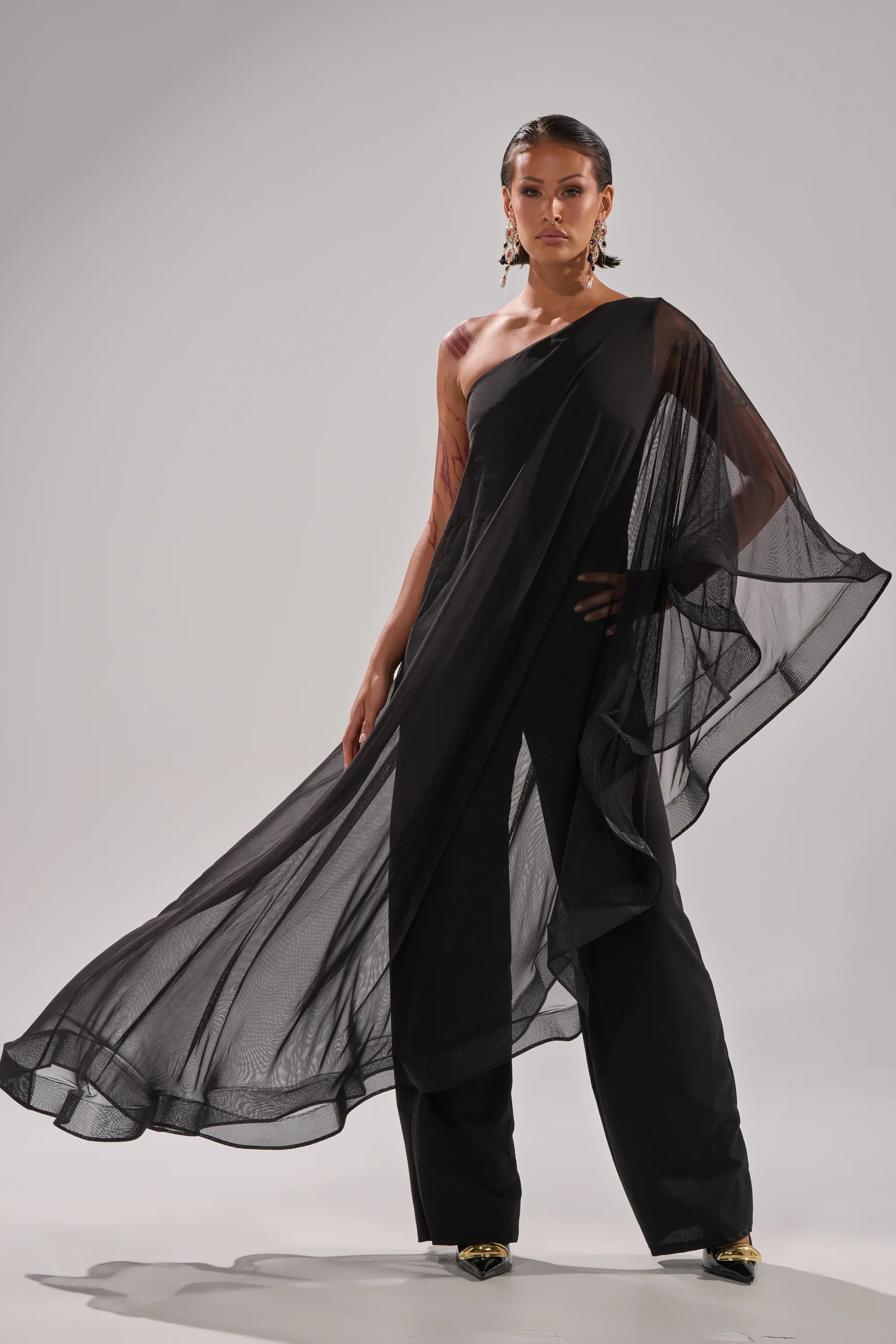 SANDO MESH JUMPSUIT IN BLACK