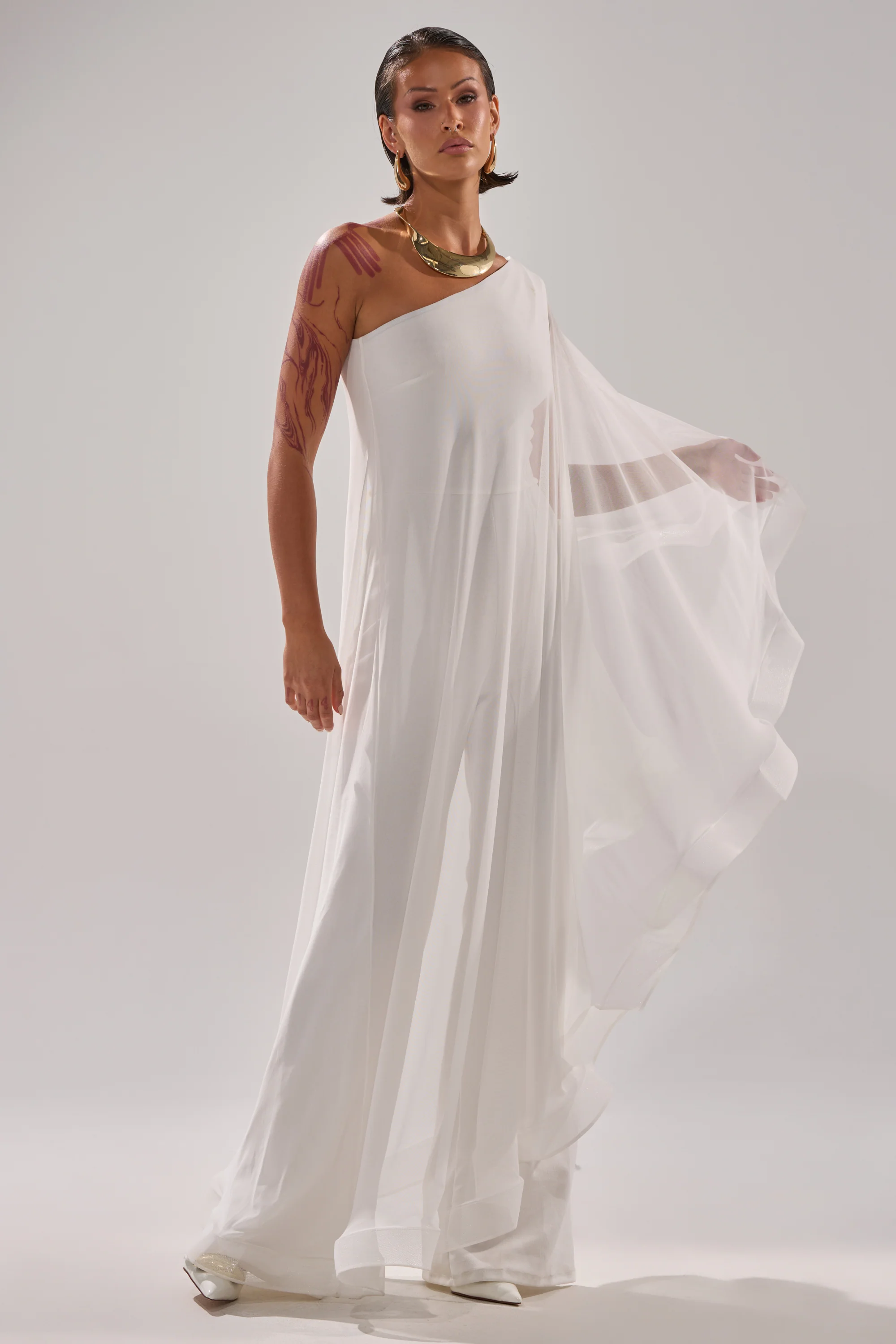SANDO MESH JUMPSUIT IN WHITE