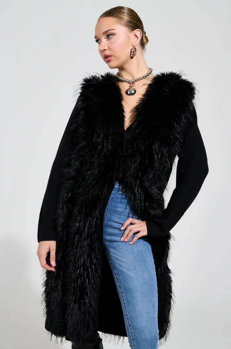 SASHA FIERCE LONG FUR TRIM CARDIGAN - Image 3