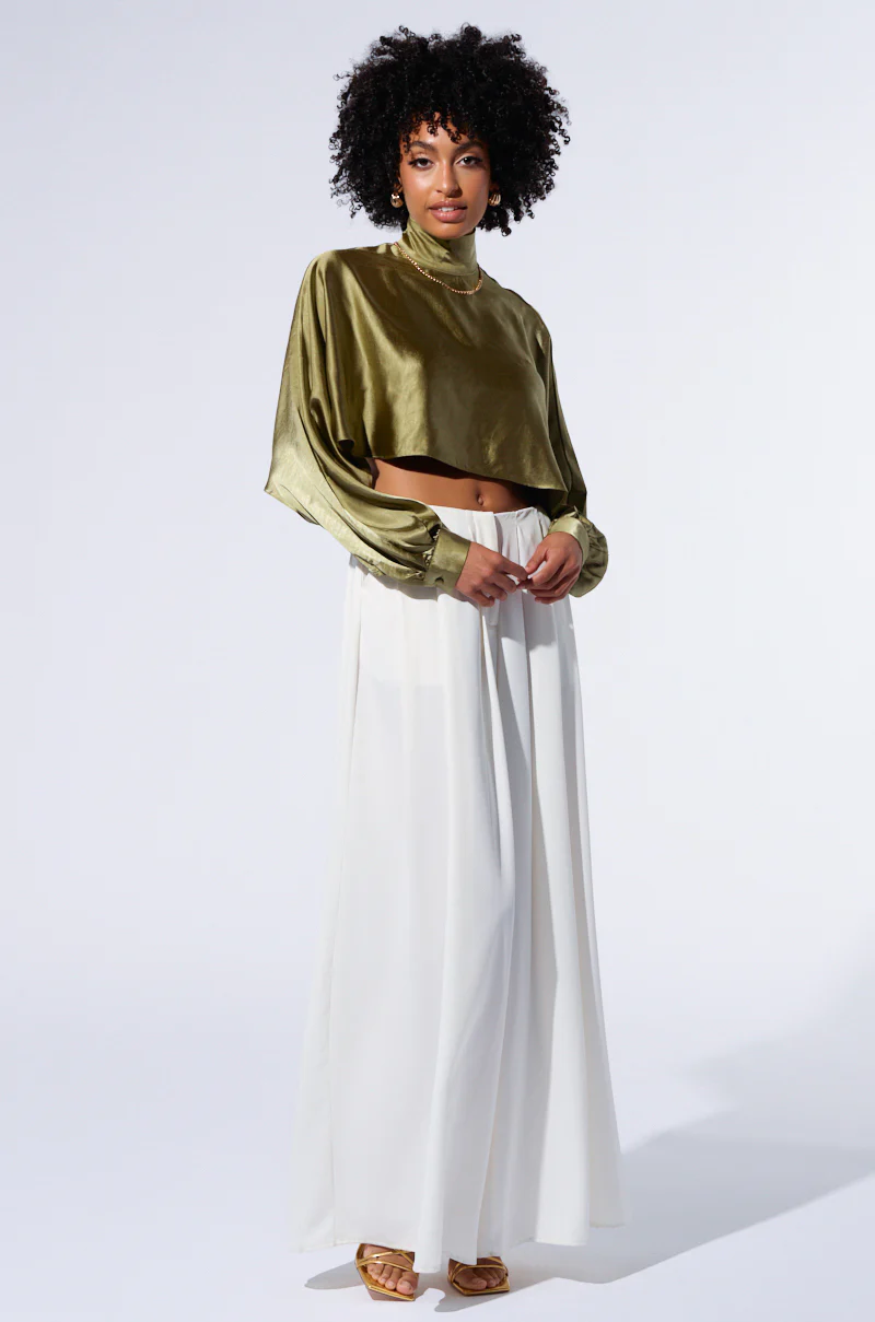 SATIN MOCK NECK BLOUSE IN OLIVE - Image 5