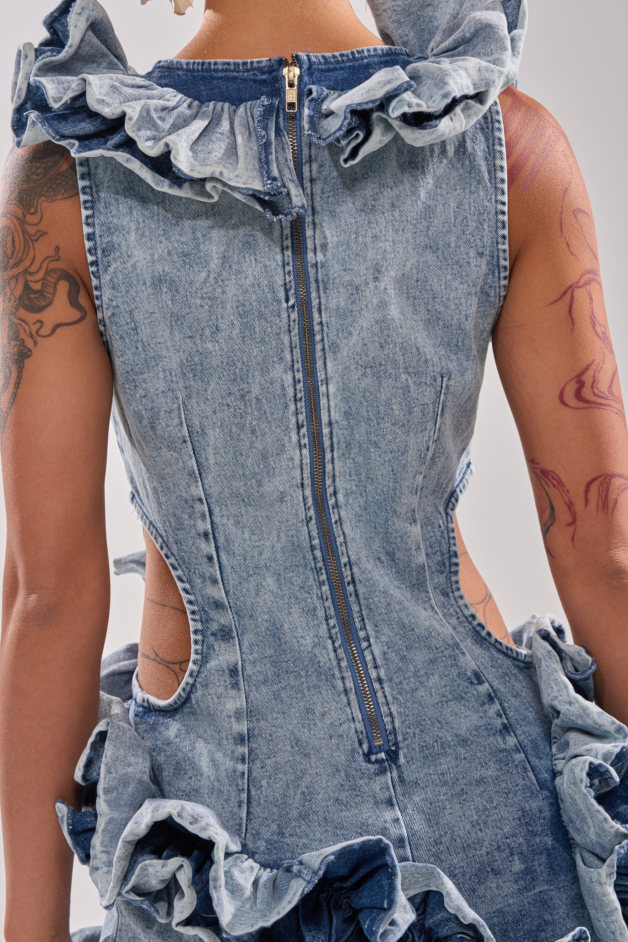 SAY IT AGAIN RUFFLED DENIM MINI DRESS - Image 11