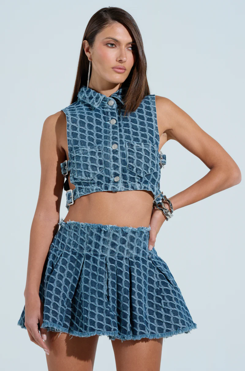 SCALE DENIM CROP BUTTON DOWN TOP - Image 3