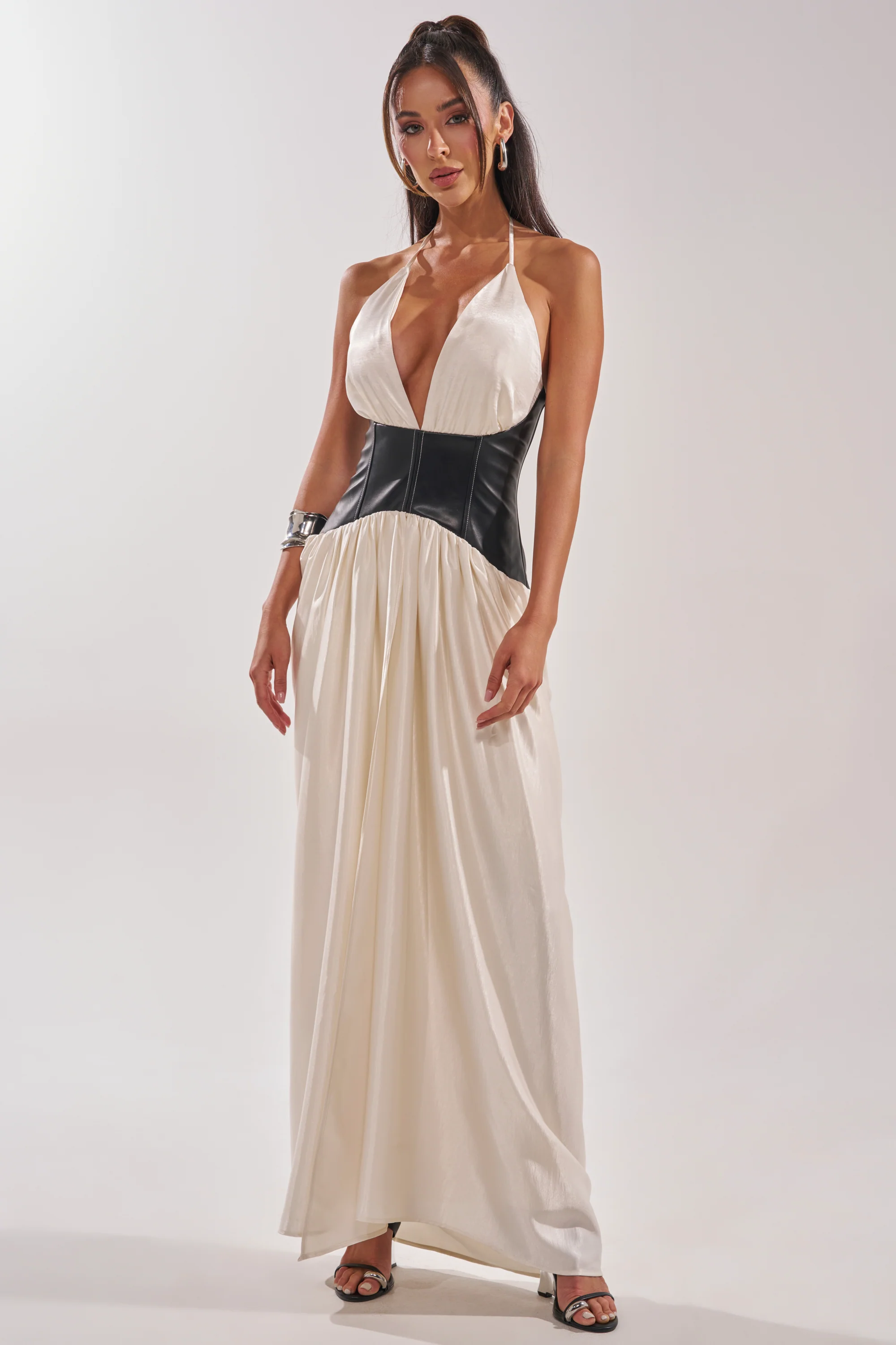 SCARLETT HALTER LEATHER CORSET MAXI DRESS